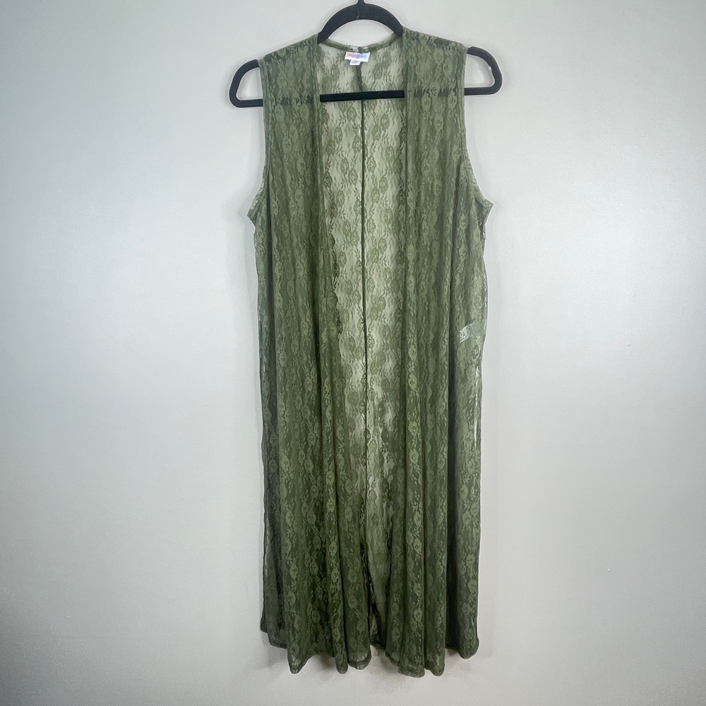Whimsigoth Boho Lace Vest Womens Medium Duster Olive Festival Flowy Hippie 70s